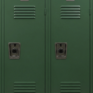 a green door with a couple of light switches