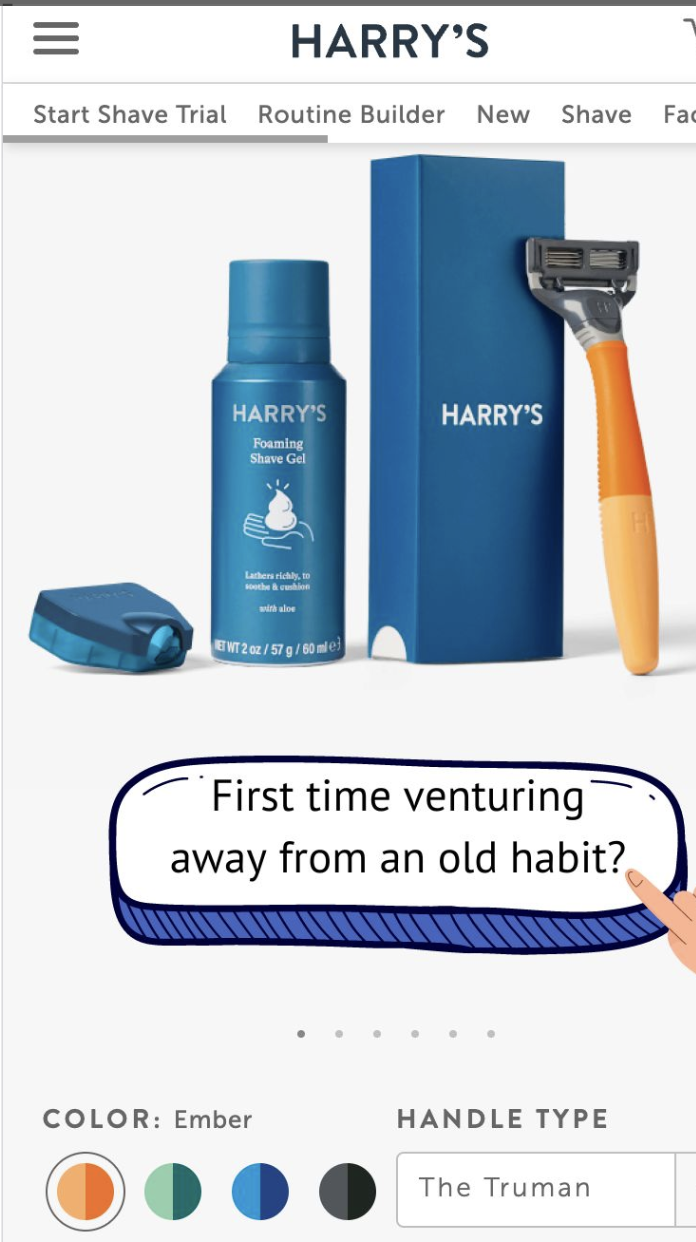 Example of Harry's product page