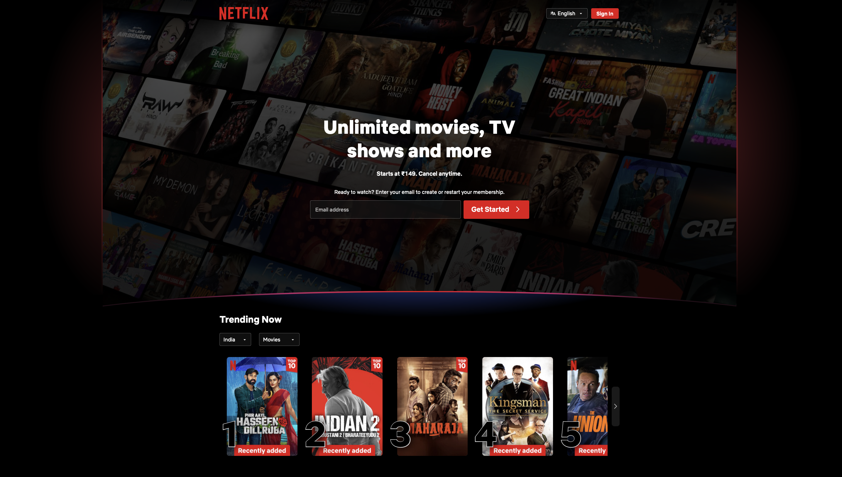 Netflix homepage image