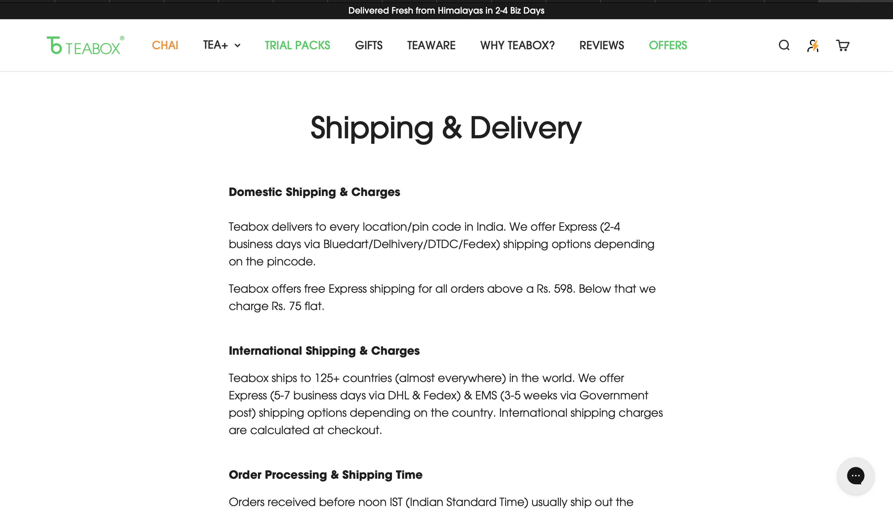 Teabox shipping page