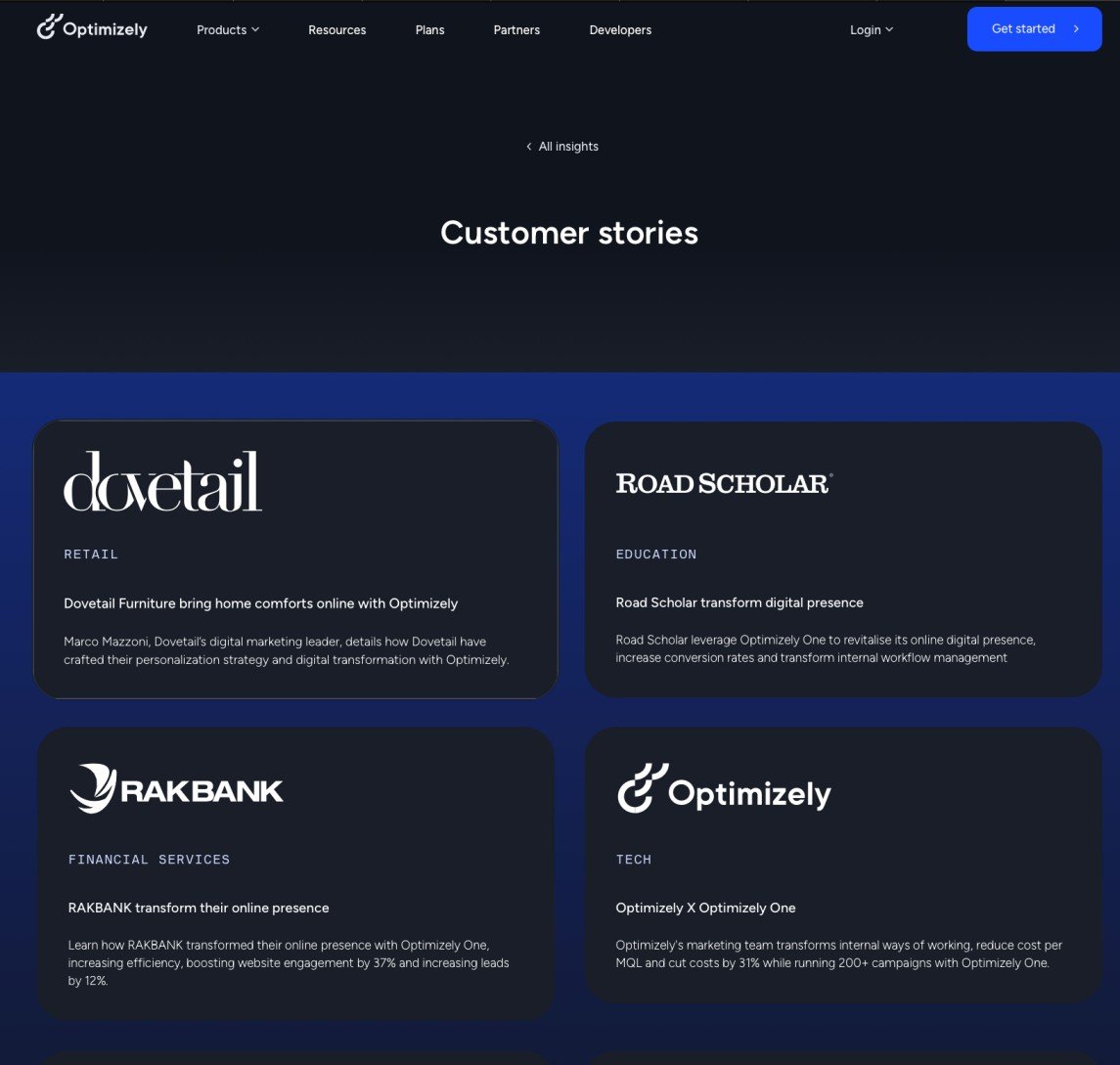 Optimizely testimonials page