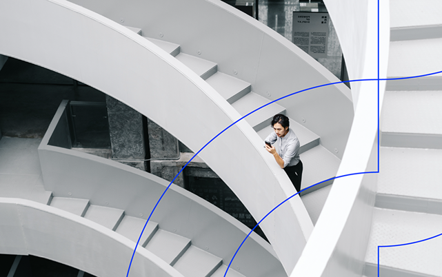 a person standing on a staircase