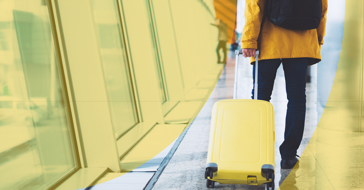 a woman pulling a suitcase